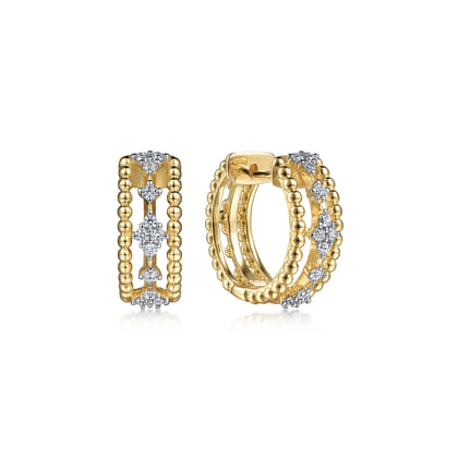Huggie Earrings 14K Yellow Gold Diamond 0.3ct 15mm