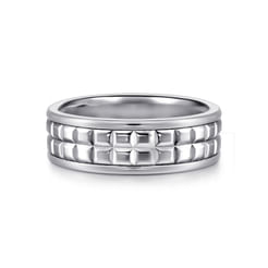 14K White Gold 7mm - Men's Wedding Band High Polish Finish in High Polished Finish