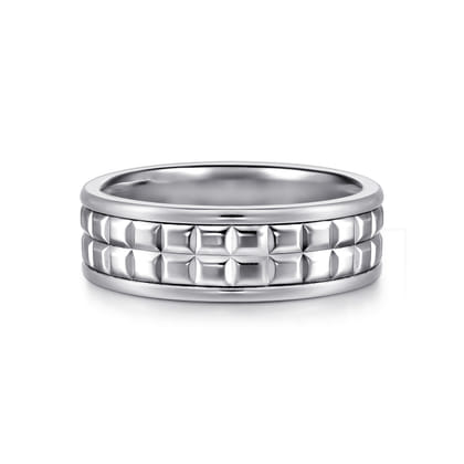 Hugo - 14K White Gold 7mm - Men's Wedding Band High Polish Finish in High Polished Finish