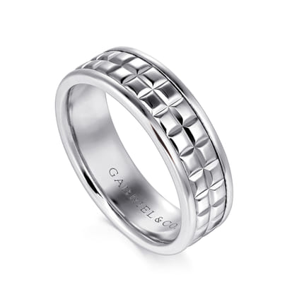 Hugo - 14K White Gold 7mm - Men's Wedding Band High Polish Finish in High Polished Finish