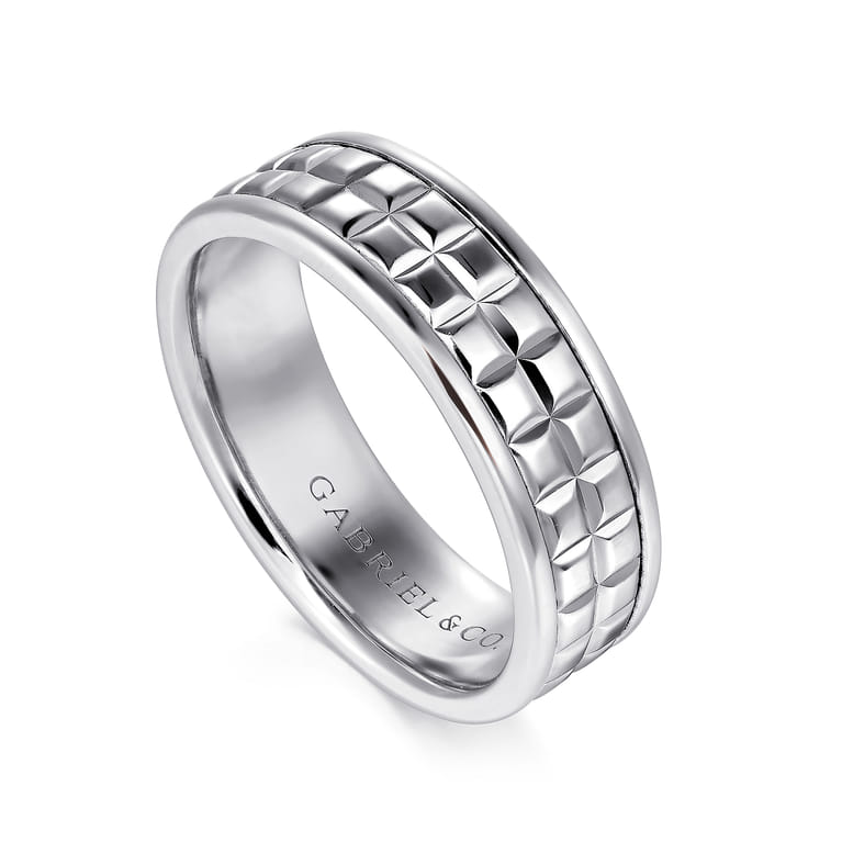 Hugo - 14K White Gold 7mm - Men's Wedding Band High Polish Finish in High Polished Finish - Shot 3