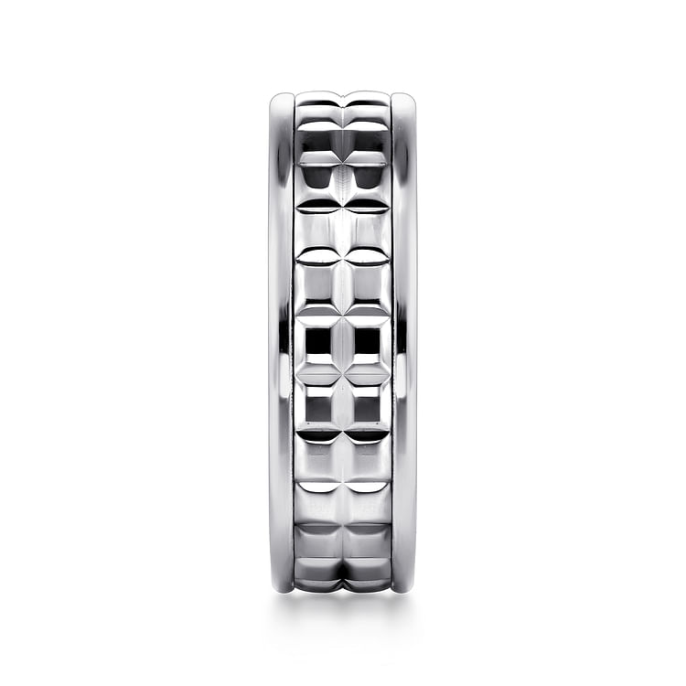 Hugo - 14K White Gold 7mm - Men's Wedding Band High Polish Finish in High Polished Finish