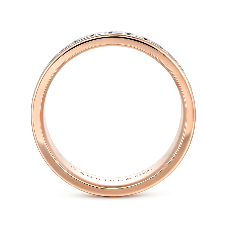 Hugo - 14K White-Rose Gold 7mm - Square Inlay Men's Two Tone Wedding Band - Shot 2