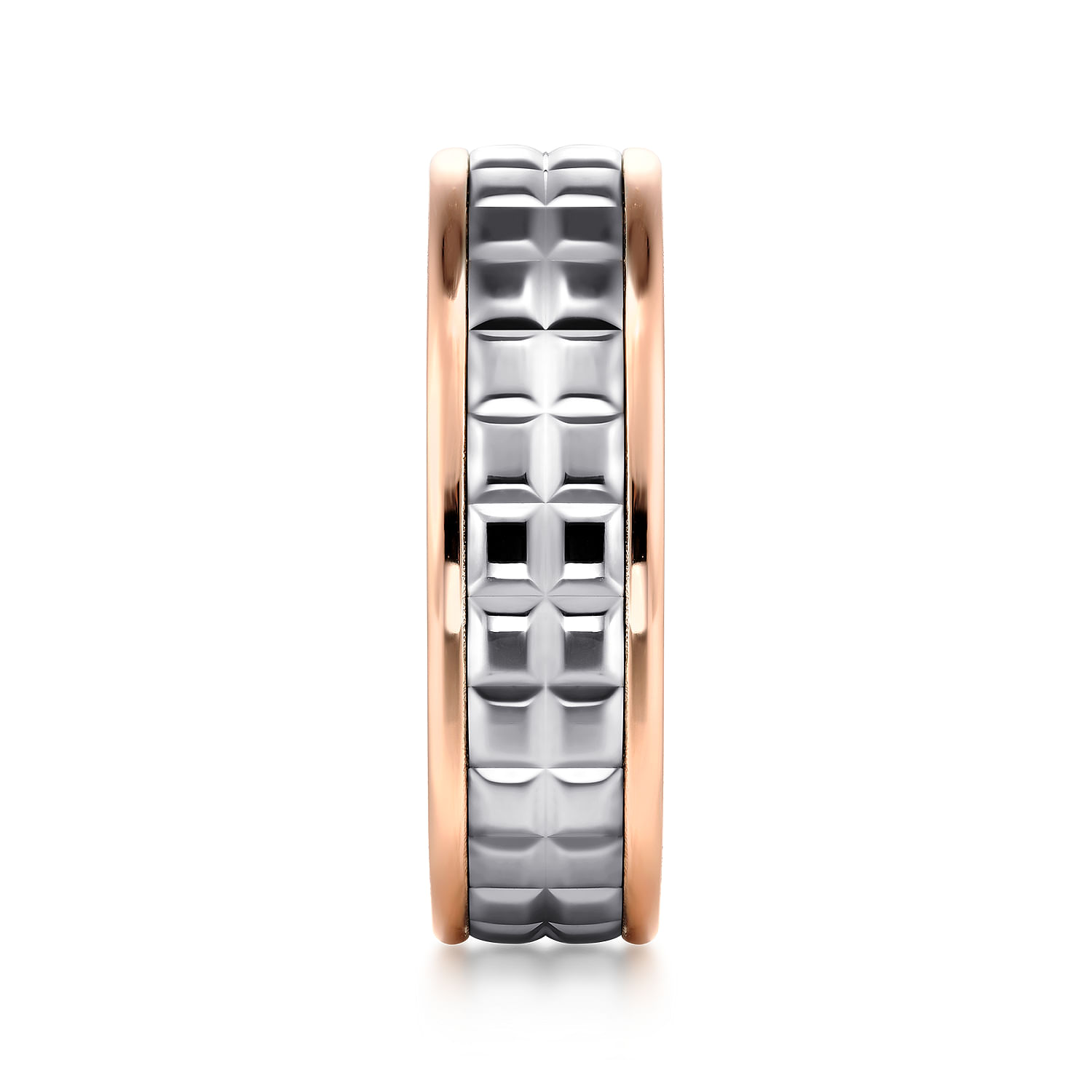 Hugo - 14K White-Rose Gold 7mm - Square Inlay Men's Two Tone Wedding Band