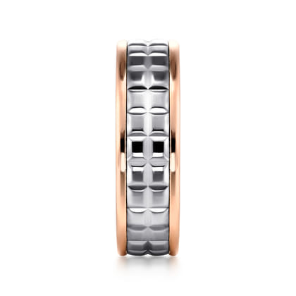 Hugo - 14K White-Rose Gold 7mm - Square Inlay Men's Two Tone Wedding Band