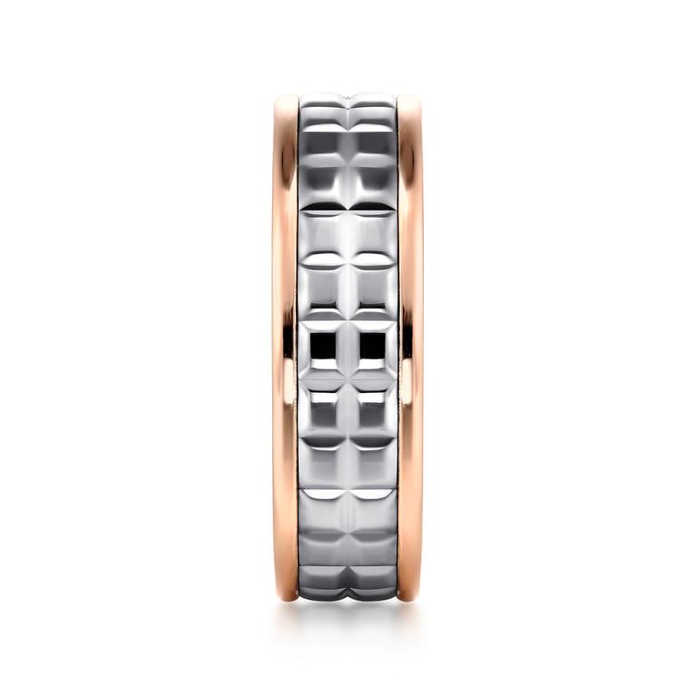 Hugo - 14K White-Rose Gold 7mm - Square Inlay Men's Two Tone Wedding Band - Shot 4