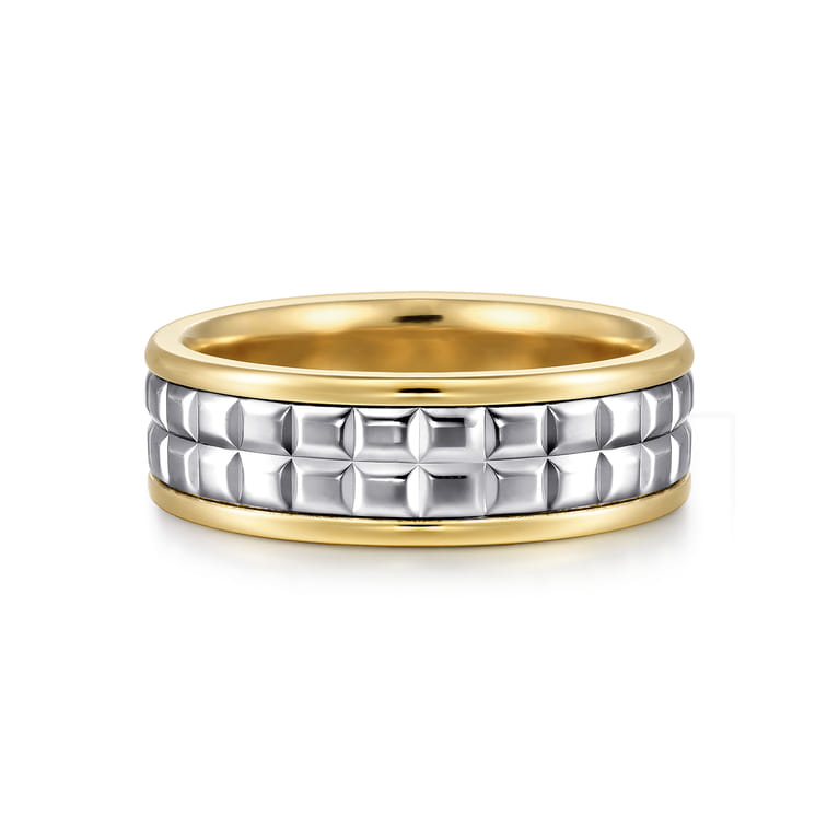 Hugo - 14K White-Yellow Gold 7mm - Men's Wedding Band High Polish Finish in High Polished Finish - Shot 1