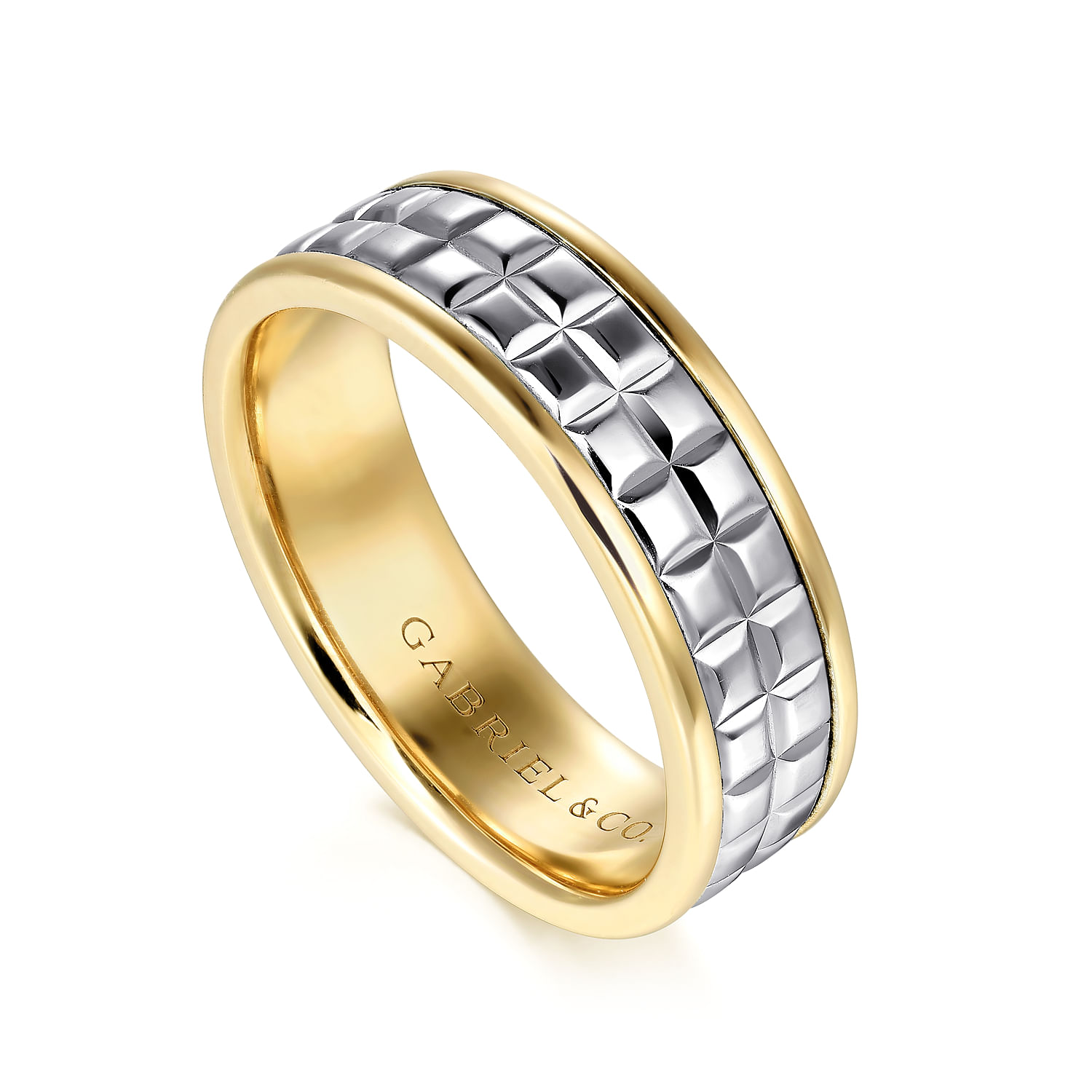 Hugo - 14K White-Yellow Gold 7mm - Men's Wedding Band High Polish Finish in High Polished Finish