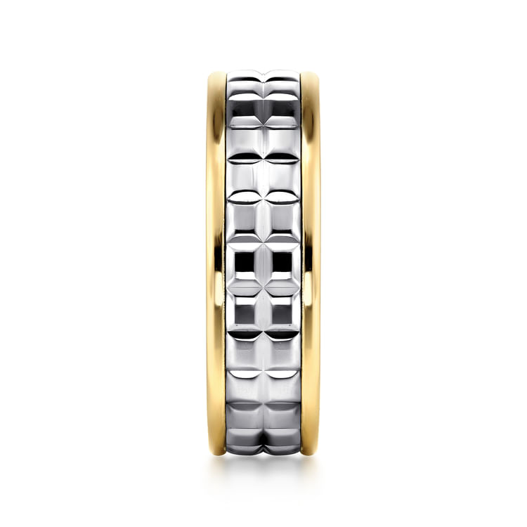 Hugo - 14K White-Yellow Gold 7mm - Men's Wedding Band High Polish Finish in High Polished Finish