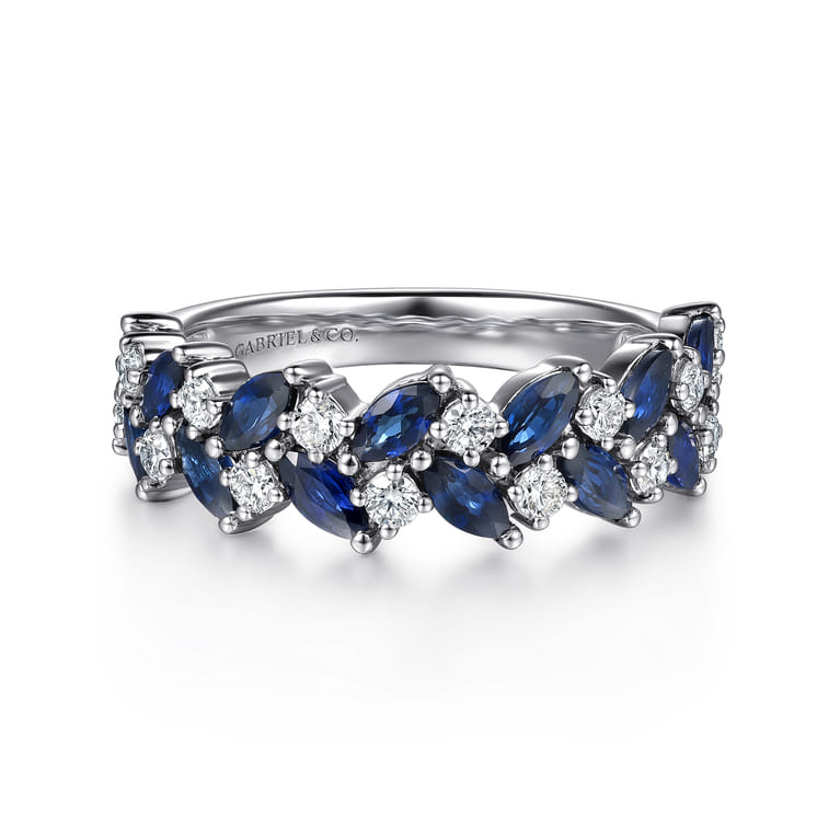 Straight Wedding Ring in 14k White Gold with Marquise Sapphire at Gabriel & Co. - Shot 1
