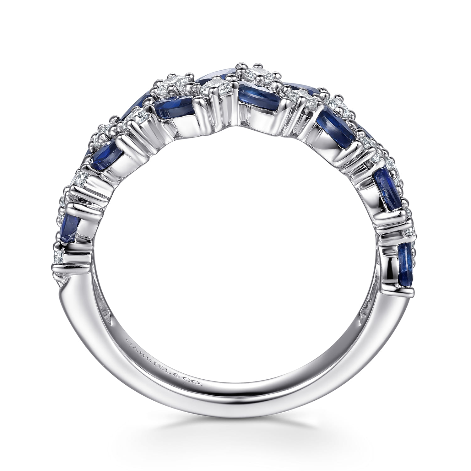 Hula - 14K White Gold Prong Set Marquise Sapphire and Round Diamond Anniversary Band