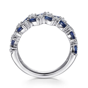 Hula - 14K White Gold Prong Set Marquise Sapphire and Round Diamond Anniversary Band