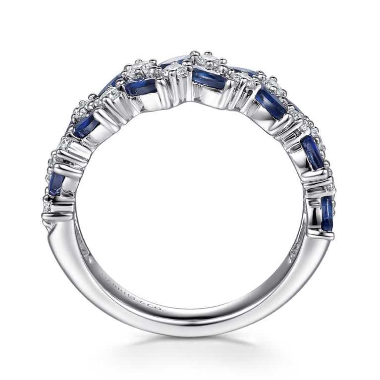 Straight Wedding Ring in 14k White Gold with Marquise Sapphire at Gabriel & Co. - Shot 2