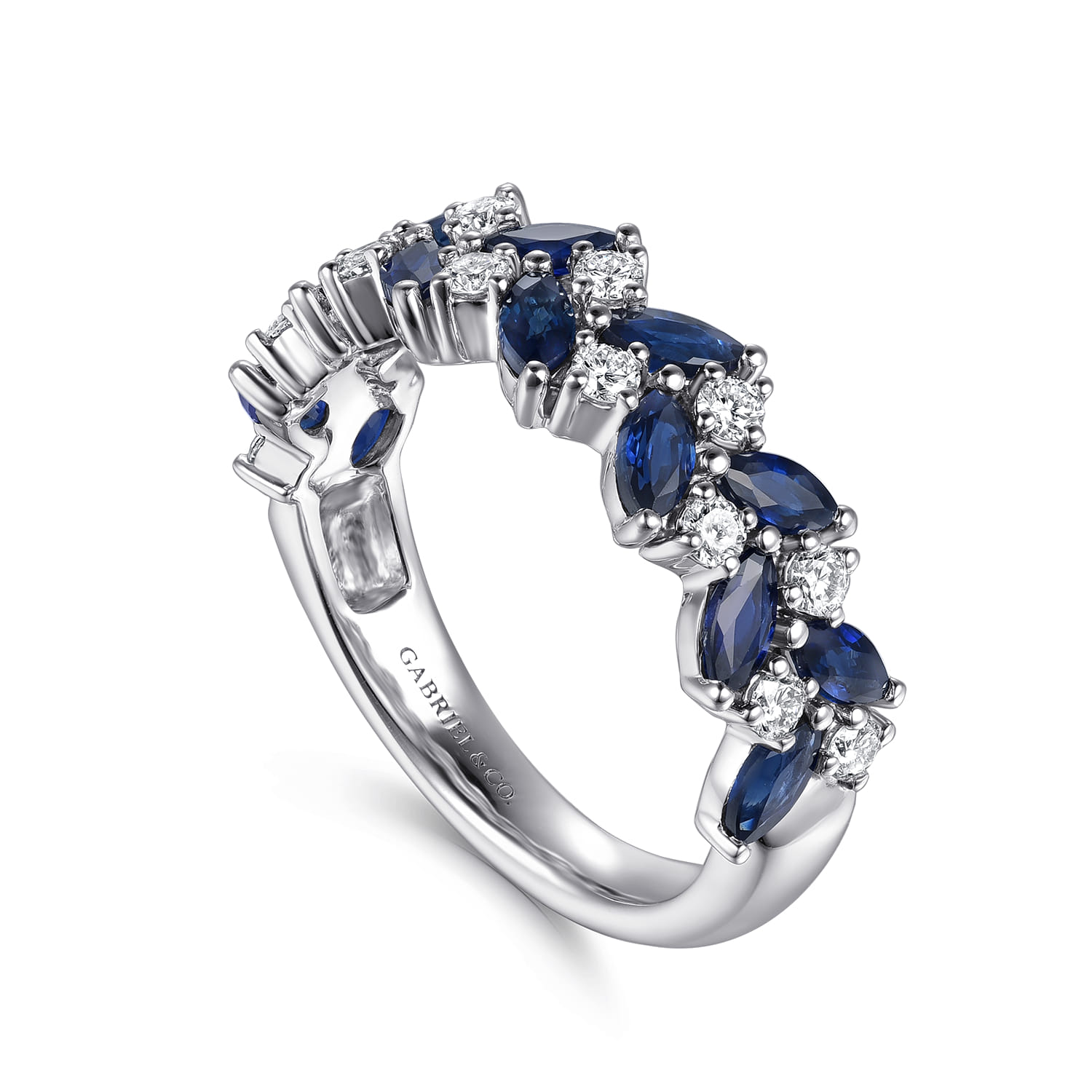 Hula - 14K White Gold Prong Set Marquise Sapphire and Round Diamond Anniversary Band