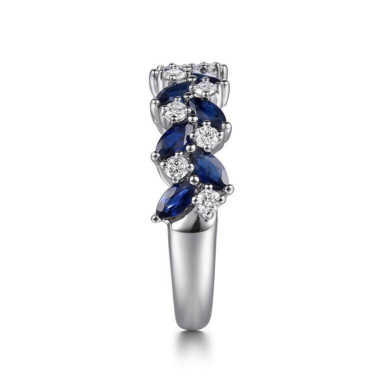 Straight Wedding Ring in 14k White Gold with Marquise Sapphire at Gabriel & Co. - Shot 4