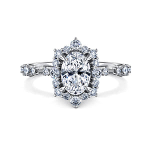 Idalia - 14K White Gold Fancy Halo Oval Diamond Engagement Ring