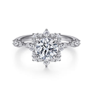 Idalia - 14K White Gold Fancy Halo Round Diamond Engagement Ring