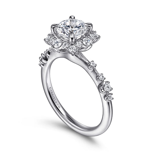 Idalia - 14K White Gold Fancy Halo Round Diamond Engagement Ring - 0.37 ct - Shot 3