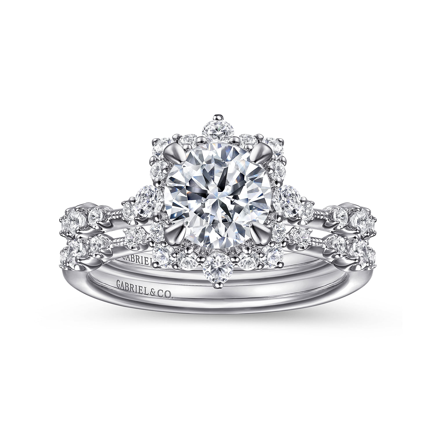 Idalia - 14K White Gold Fancy Halo Round Diamond Engagement Ring