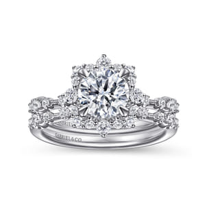 Idalia - 14K White Gold Fancy Halo Round Diamond Engagement Ring