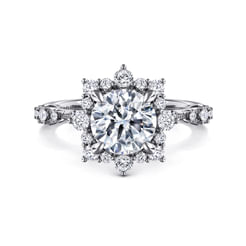 14K White Gold Fancy Halo Round Diamond Engagement Ring