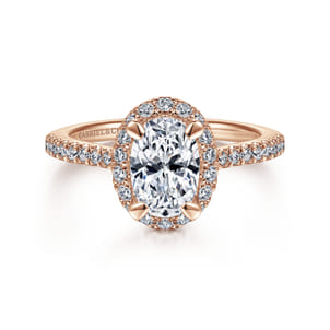 Idina - 14K Rose Gold Oval Halo Diamond Engagement Ring