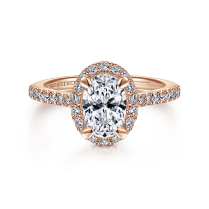 Idina - 14K Rose Gold Oval Halo Diamond Engagement Ring