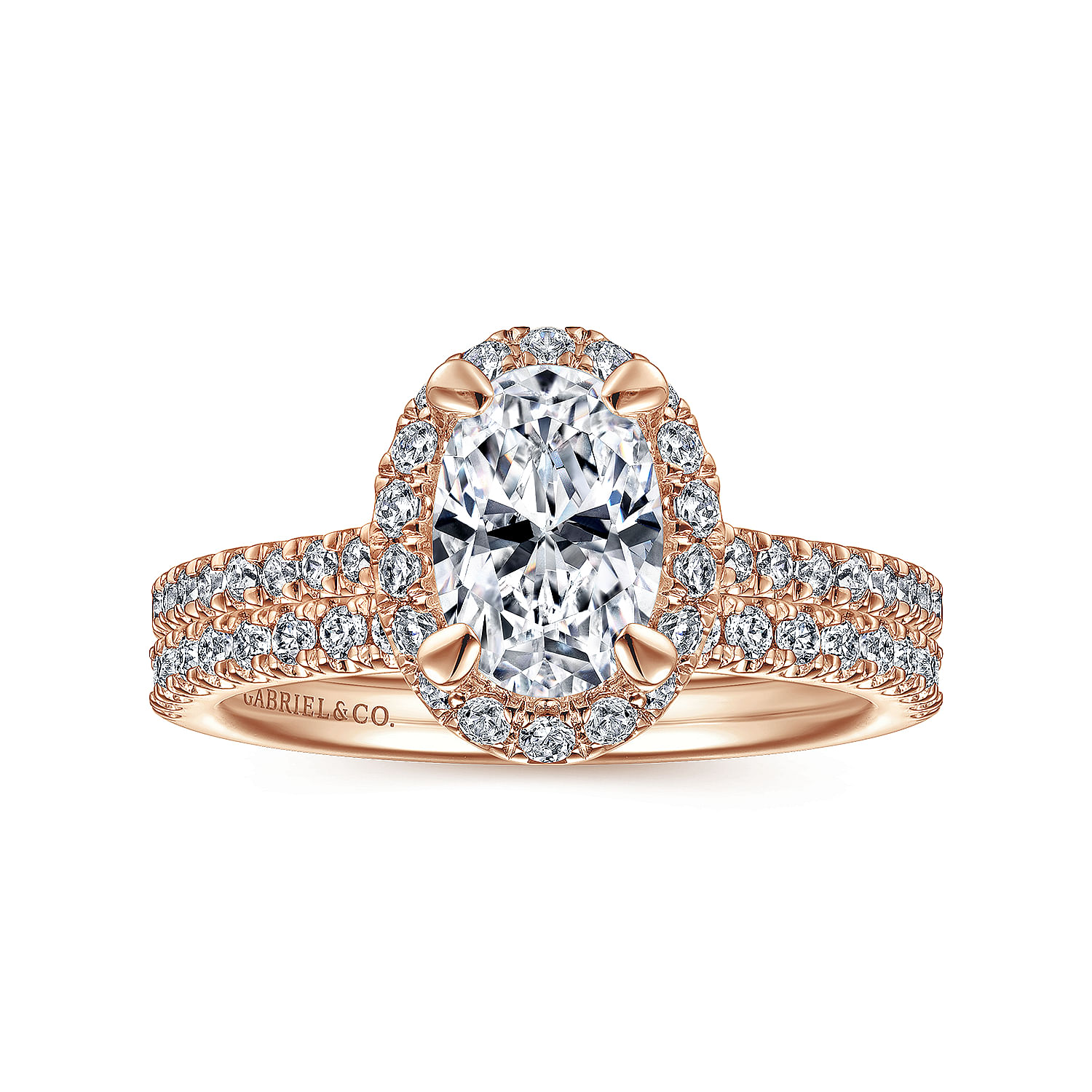 Idina - 14K Rose Gold Oval Halo Diamond Engagement Ring
