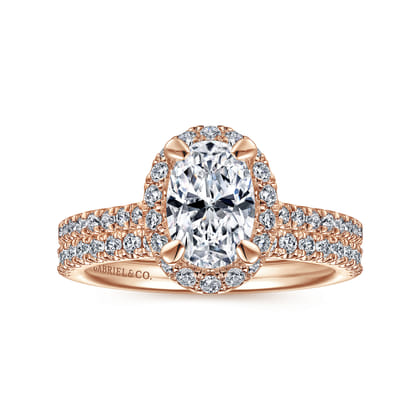 Idina - 14K Rose Gold Oval Halo Diamond Engagement Ring
