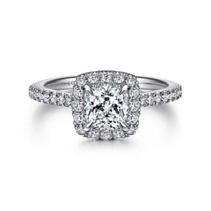 Idina - 14K White Gold Cushion Halo Diamond Engagement Ring