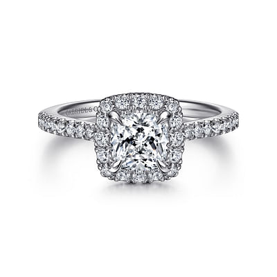 Idina - 14K White Gold Cushion Halo Diamond Engagement Ring