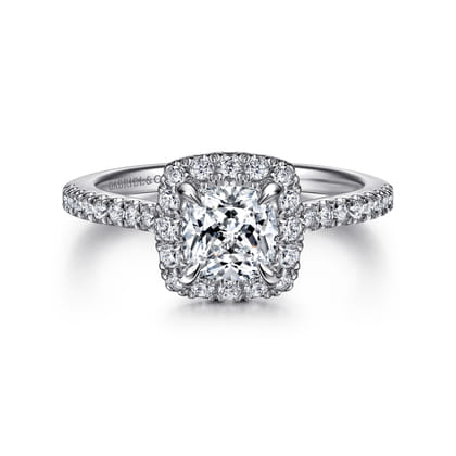 Idina - 14K White Gold Cushion Halo Diamond Engagement Ring