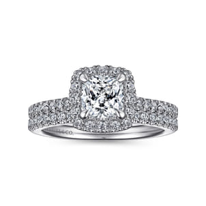 Idina - 14K White Gold Cushion Halo Diamond Engagement Ring