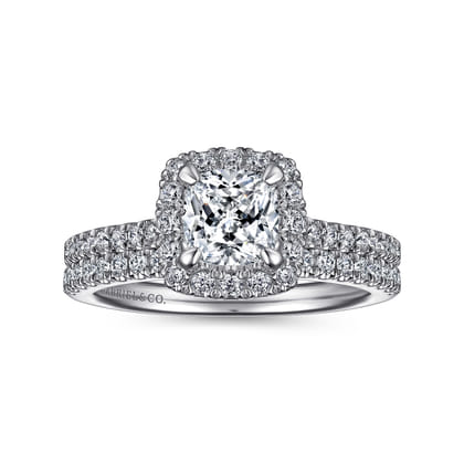 Idina - 14K White Gold Cushion Halo Diamond Engagement Ring