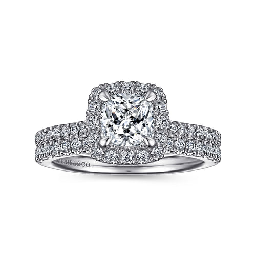 Idina - 14K White Gold Cushion Halo Diamond Engagement Ring - 0.32 ct - Shot 4
