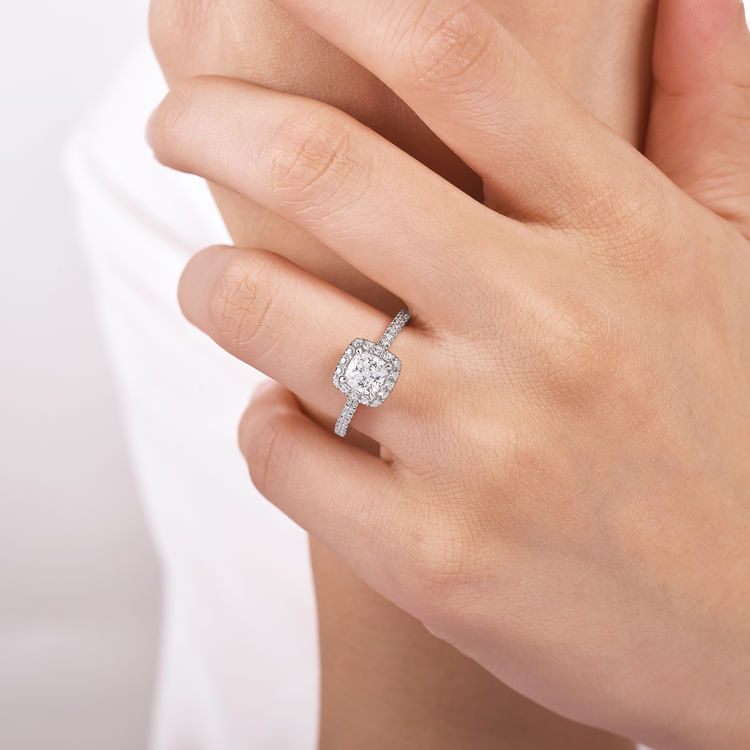 Idina - 14K White Gold Cushion Halo Diamond Engagement Ring