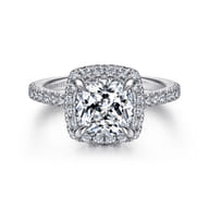 Idina - 14K White Gold Cushion Halo Diamond Engagement Ring
