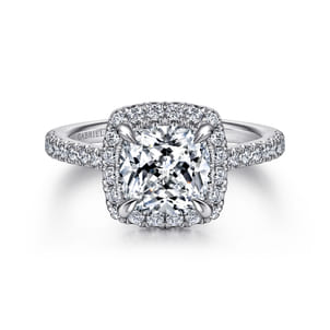 Idina - 14K White Gold Cushion Halo Diamond Engagement Ring