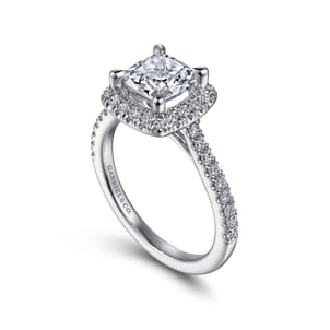 Idina - 14K White Gold Cushion Halo Diamond Engagement Ring