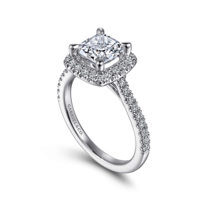 Idina - 14K White Gold Cushion Halo Diamond Engagement Ring