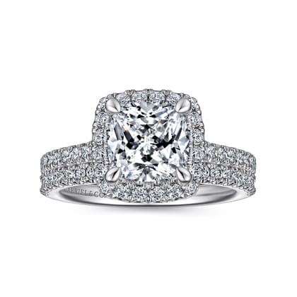 Idina - 14K White Gold Cushion Halo Diamond Engagement Ring