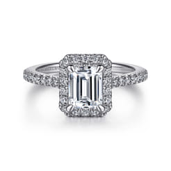 Idina - 14K White Gold Halo Emerald Cut Diamond Engagement Ring