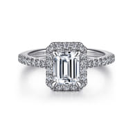 Idina - 14K White Gold Halo Emerald Cut Diamond Engagement Ring
