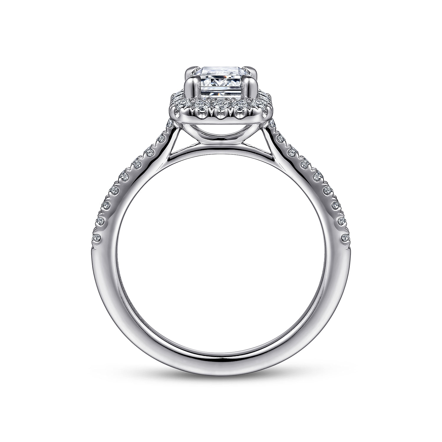 Idina - 14K White Gold Halo Emerald Cut Diamond Engagement Ring