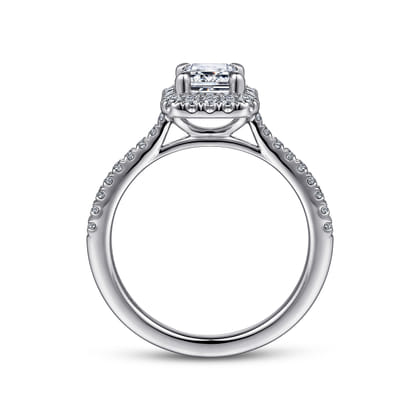 Idina - 14K White Gold Halo Emerald Cut Diamond Engagement Ring