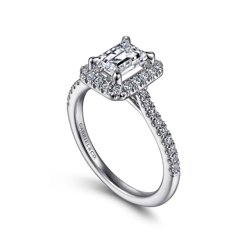 Idina - 14K White Gold Halo Emerald Cut Diamond Engagement Ring - 0.34 ct - Shot 3