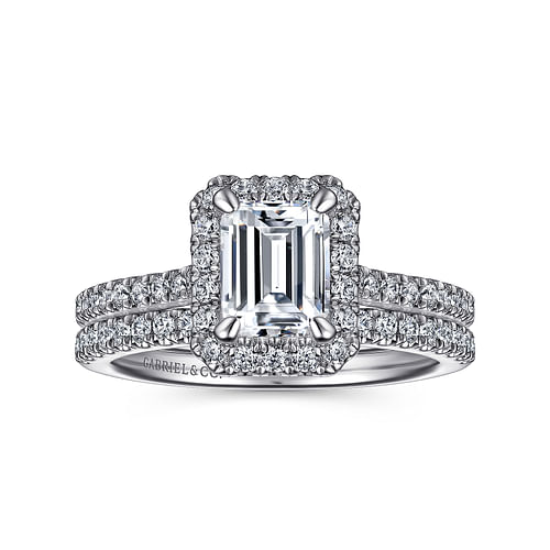 Idina - 14K White Gold Halo Emerald Cut Diamond Engagement Ring - 0.34 ct - Shot 4