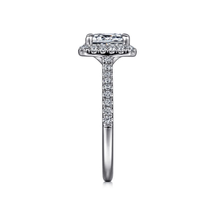 Idina - 14K White Gold Halo Emerald Cut Diamond Engagement Ring