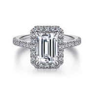 Idina - 14K White Gold Halo Emerald Cut Diamond Engagement Ring