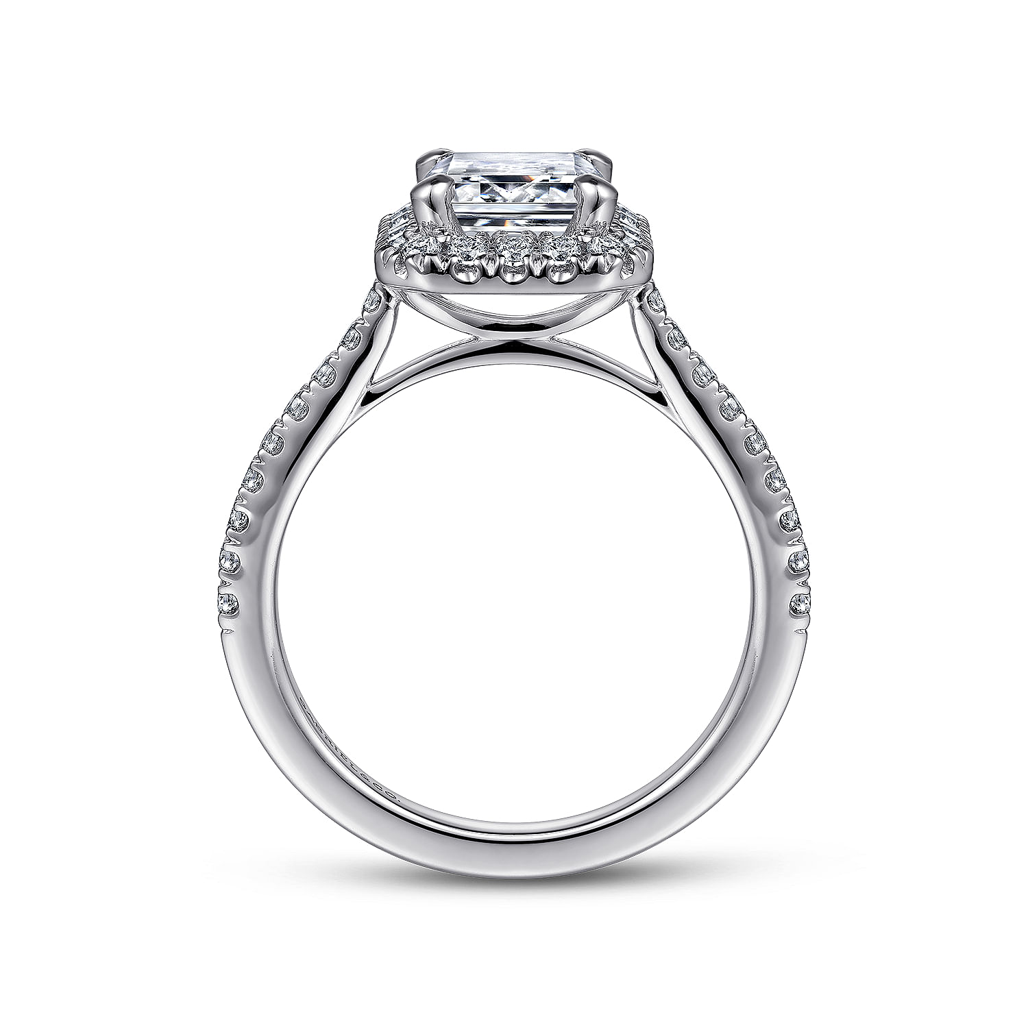 Idina - 14K White Gold Halo Emerald Cut Diamond Engagement Ring